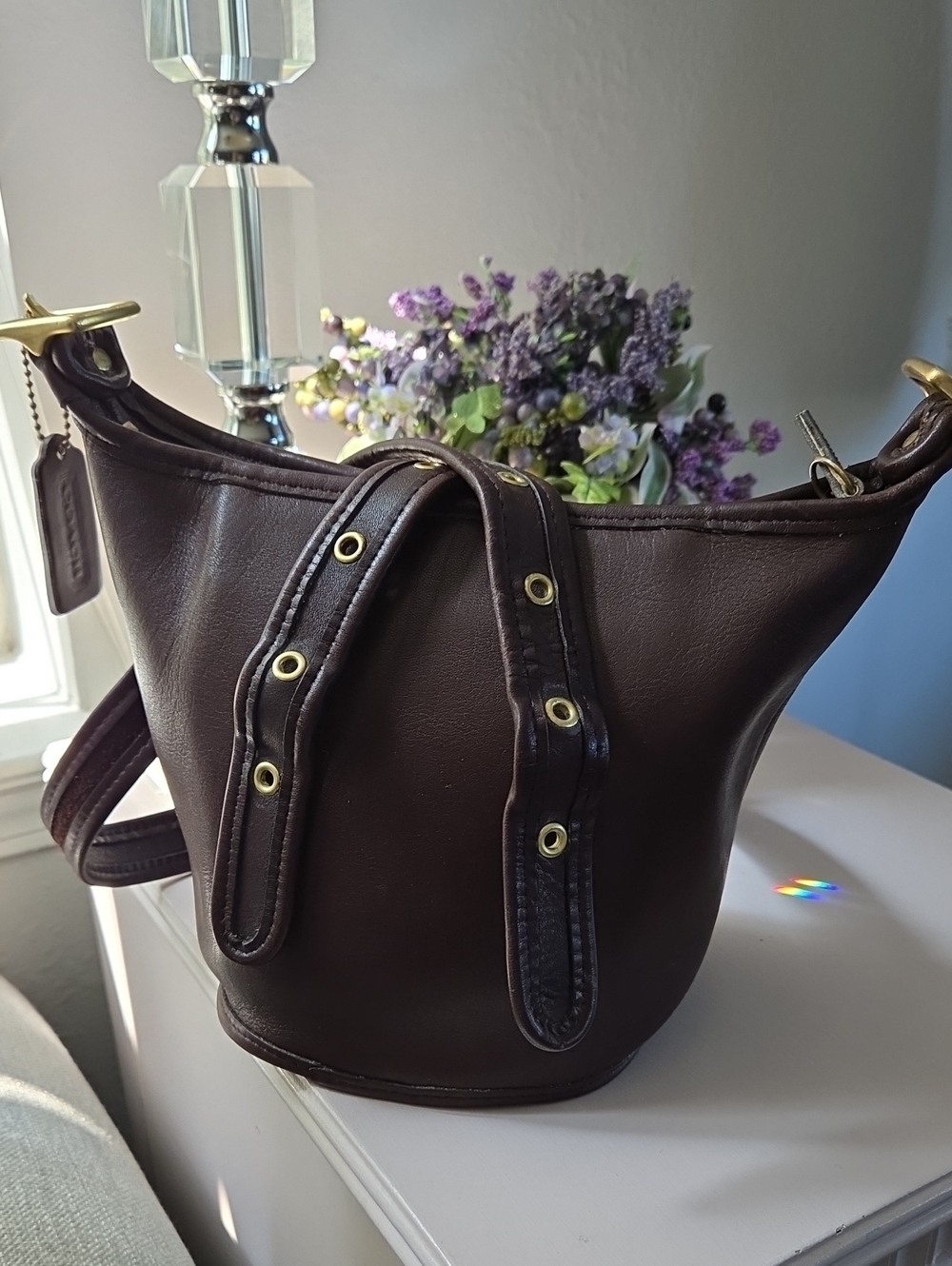 COACH 1997 Mahogany Maggie Leather Duffel Crossbody Bag #9019